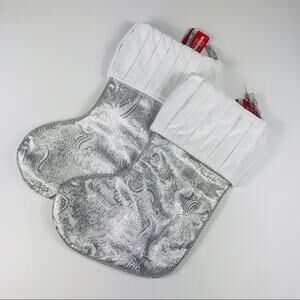Christmas stockings pair silver and white faux fur trim
